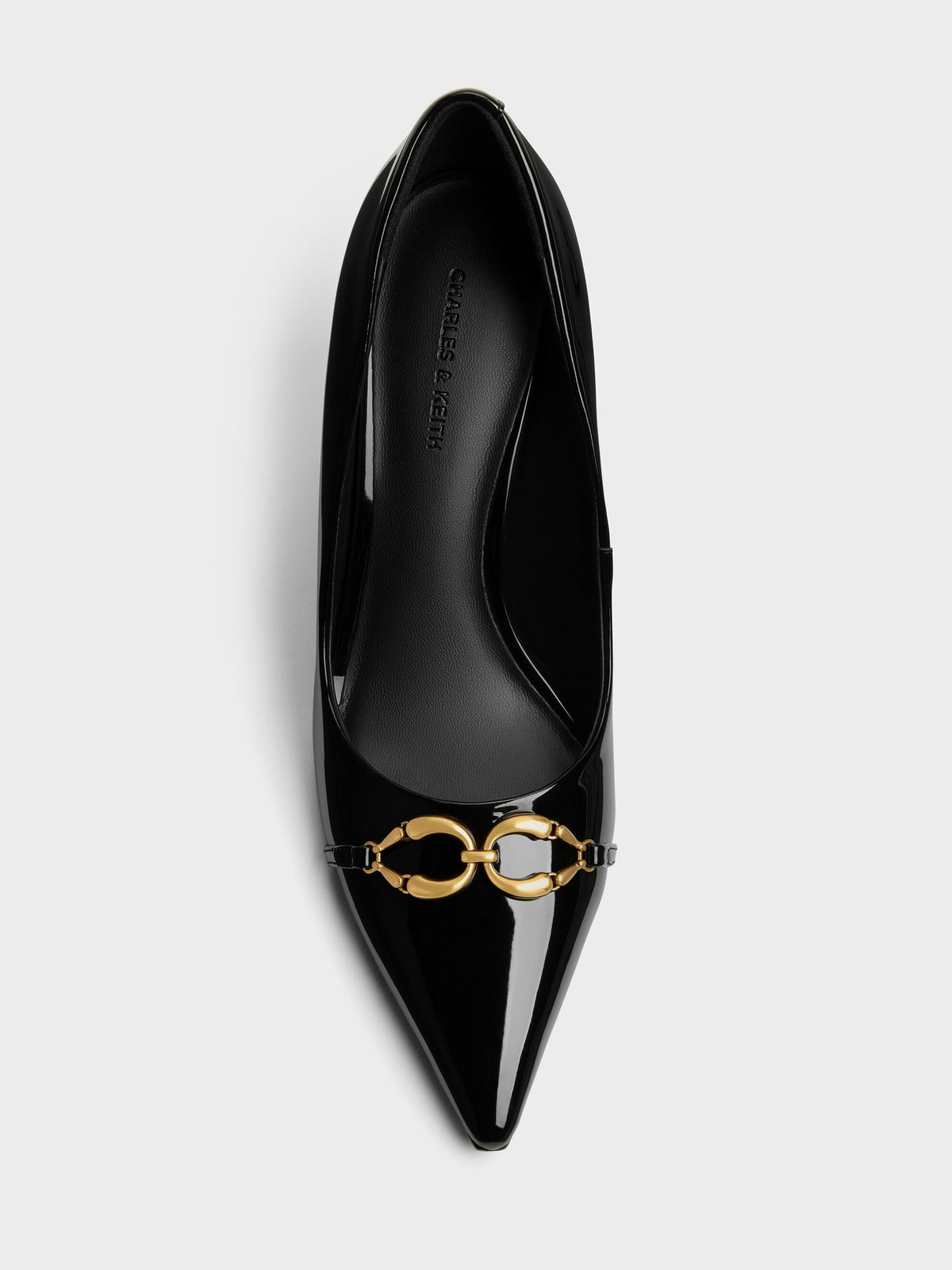 CHARLES & KEITH Deals / Patent Metallic-Buckle Pointed Pumps - Black Patent