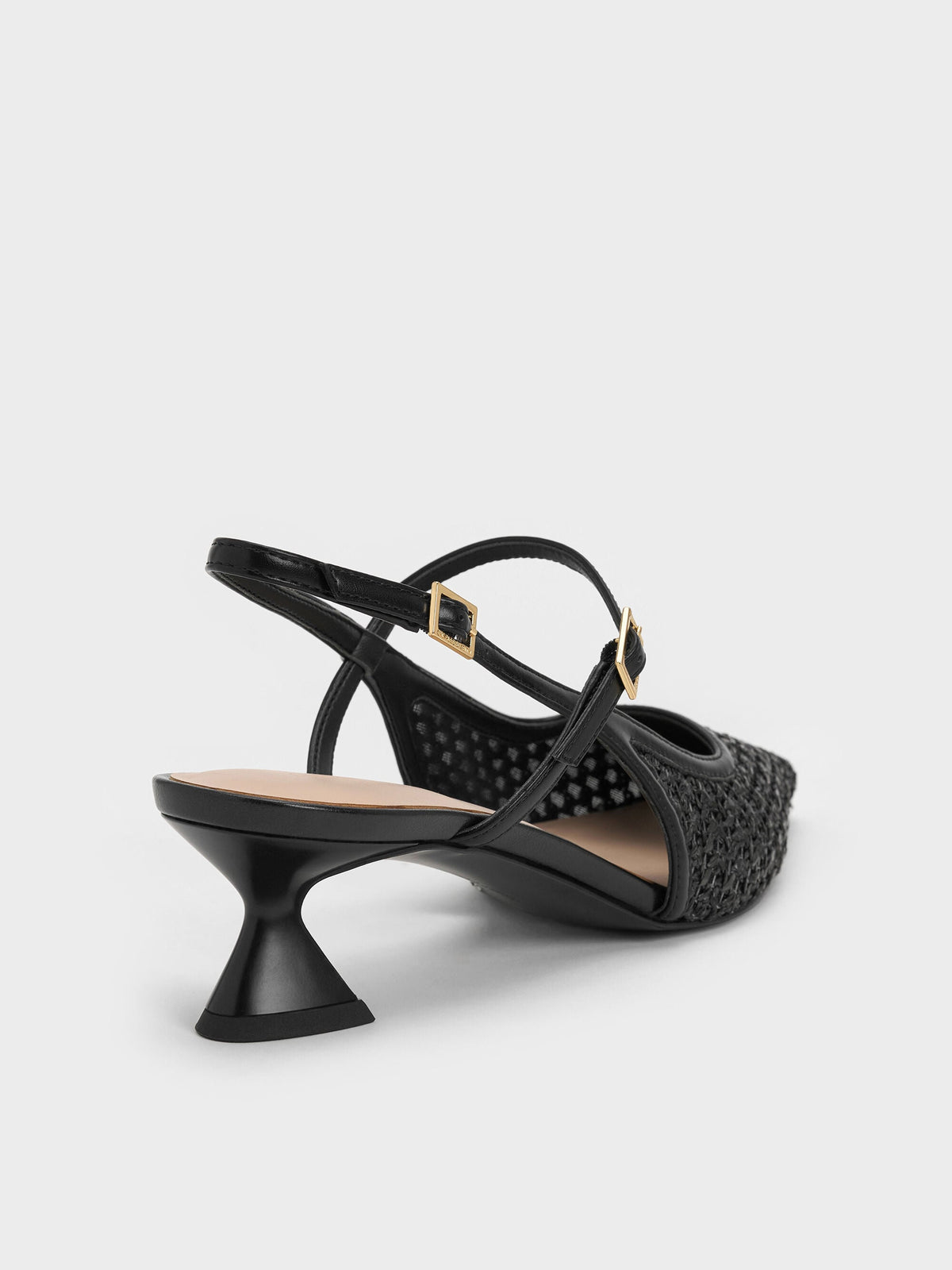 CHARLES & KEITH Sale / Raffia Sculptural-Heel Slingback Pumps - Black Textured
