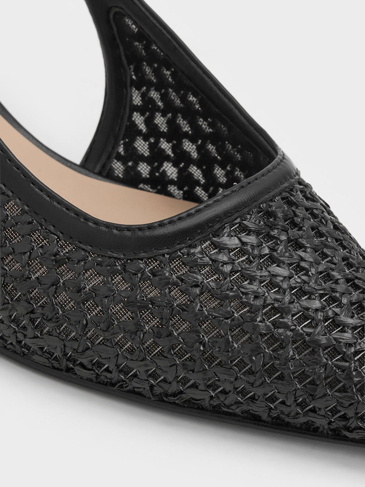 CHARLES & KEITH Sale / Raffia Sculptural-Heel Slingback Pumps - Black Textured
