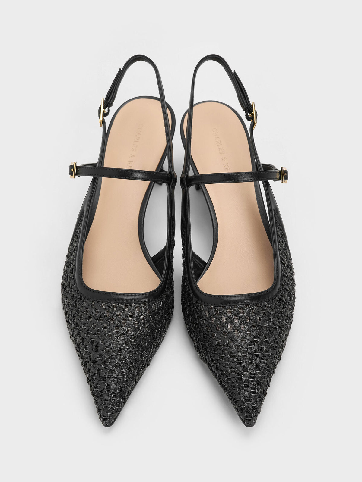 CHARLES & KEITH Sale / Raffia Sculptural-Heel Slingback Pumps - Black Textured