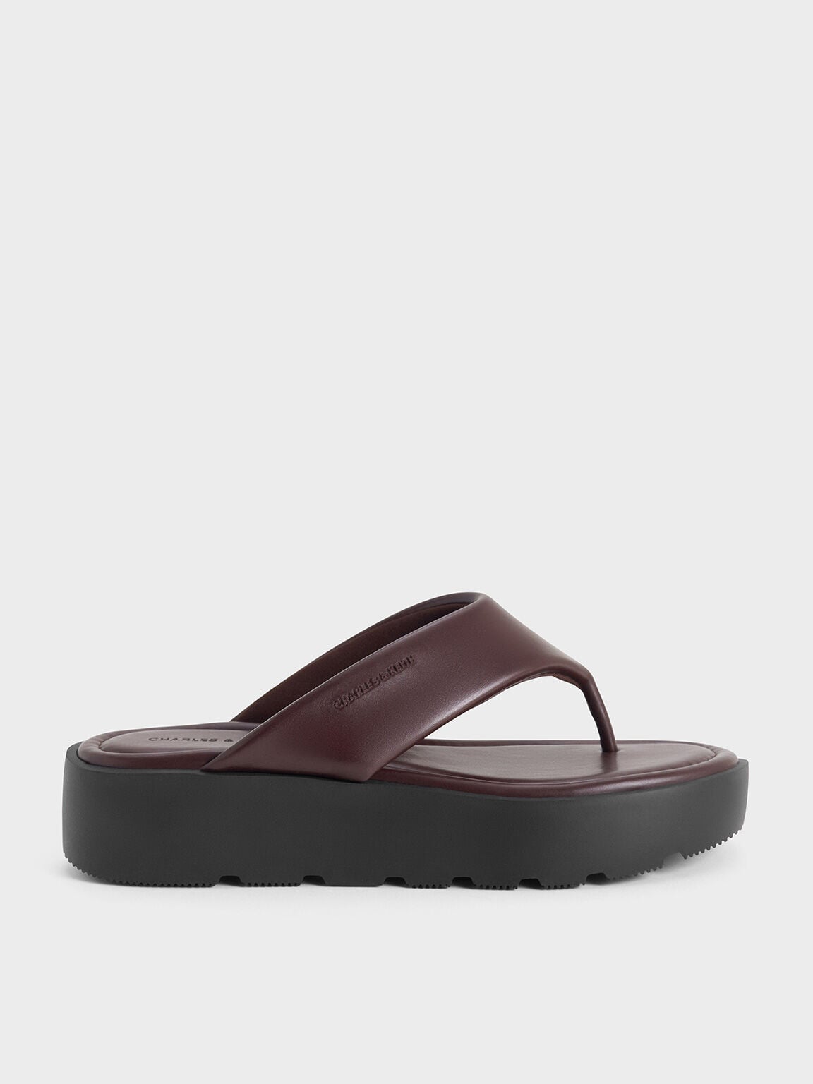 CHARLES & KEITH Great Value / V-Strap Flatform Thong Sandals - Burgundy