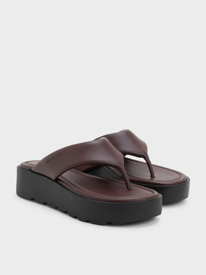 CHARLES & KEITH Great Value / V-Strap Flatform Thong Sandals - Burgundy