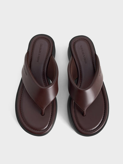 CHARLES & KEITH Great Value / V-Strap Flatform Thong Sandals - Burgundy