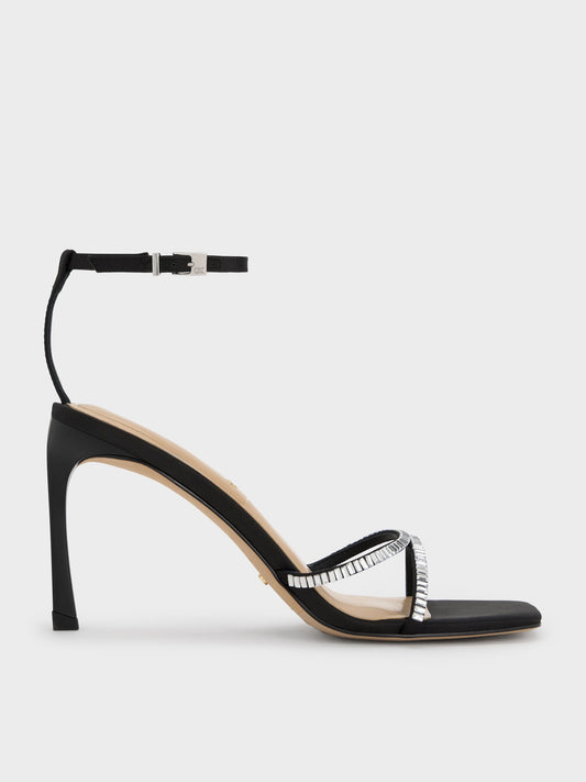 CHARLES & KEITH Essential / Jaylene Gem Stiletto Sandals - Black Textured