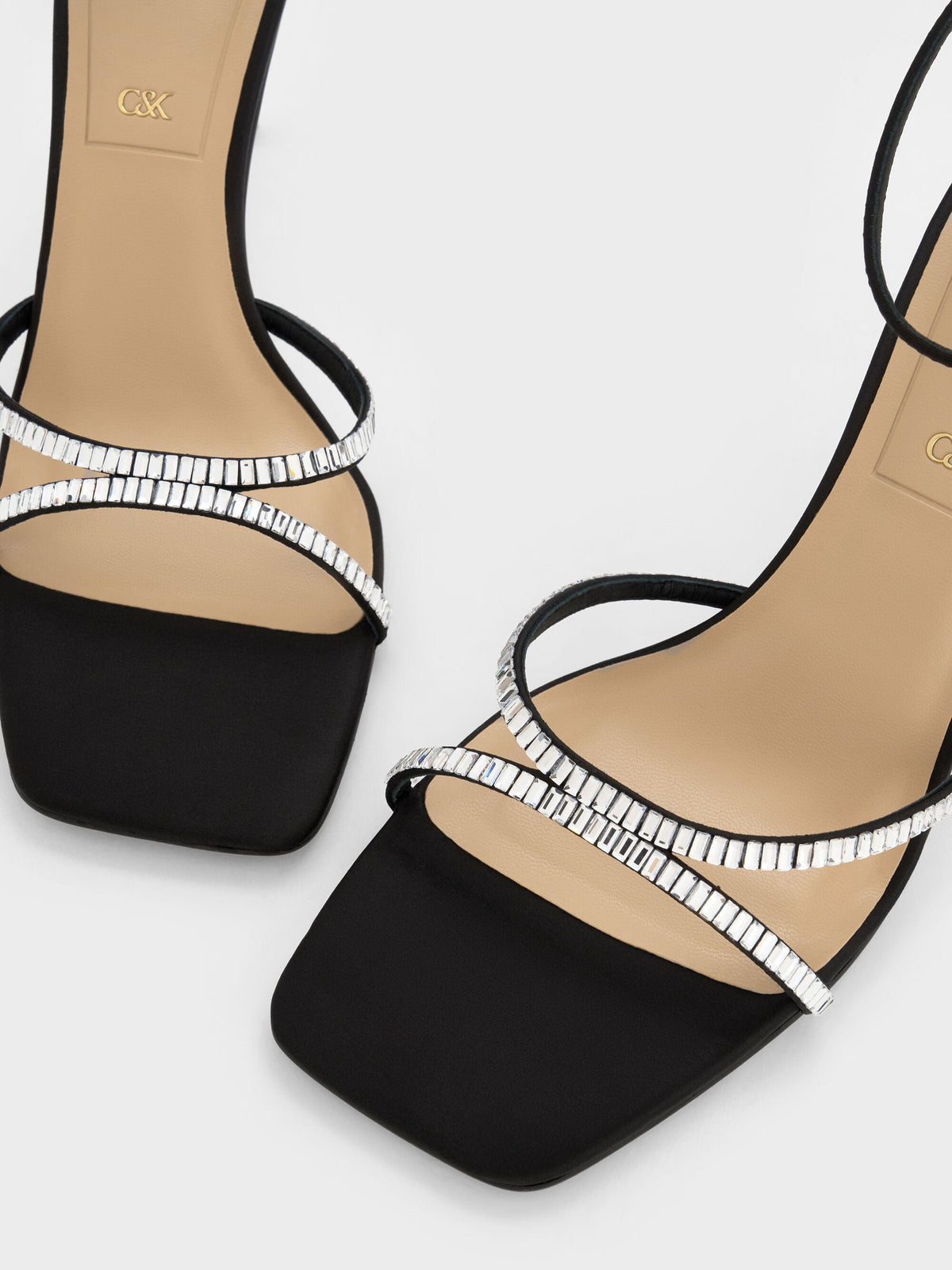 CHARLES & KEITH Essential / Jaylene Gem Stiletto Sandals - Black Textured