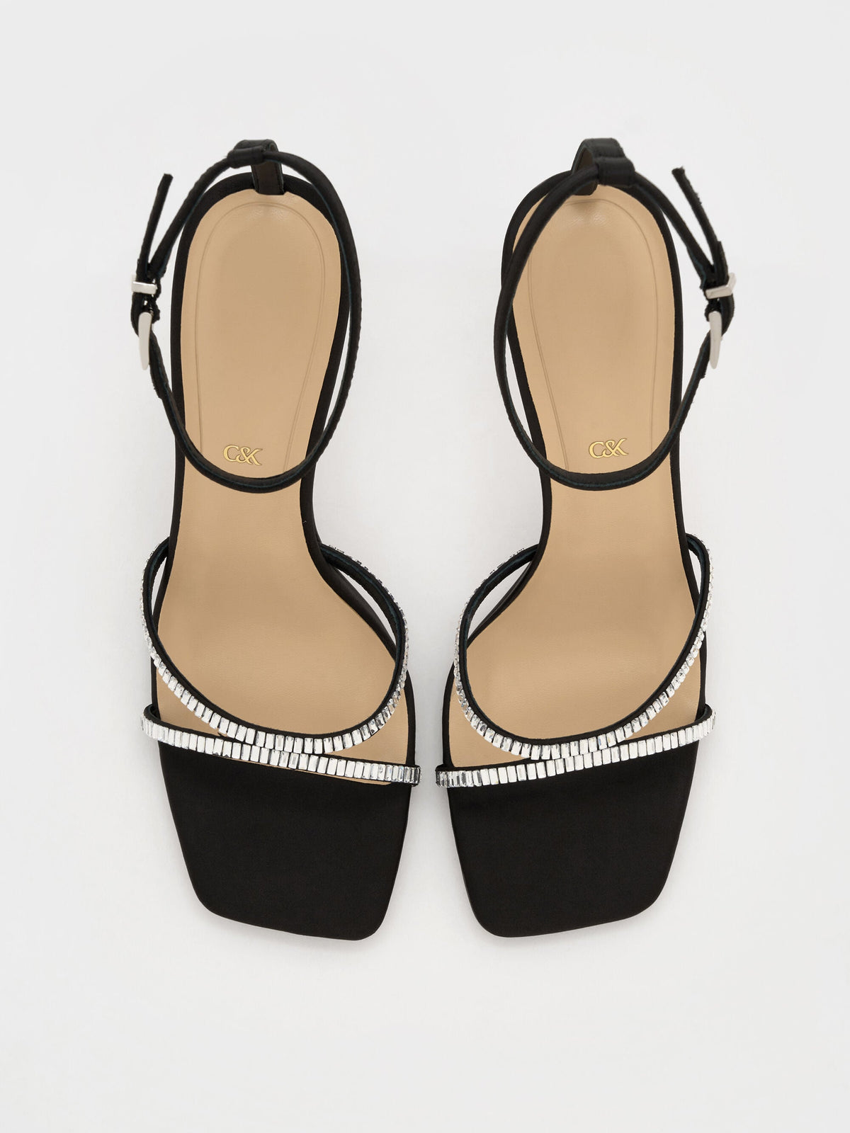 CHARLES & KEITH Essential / Jaylene Gem Stiletto Sandals - Black Textured