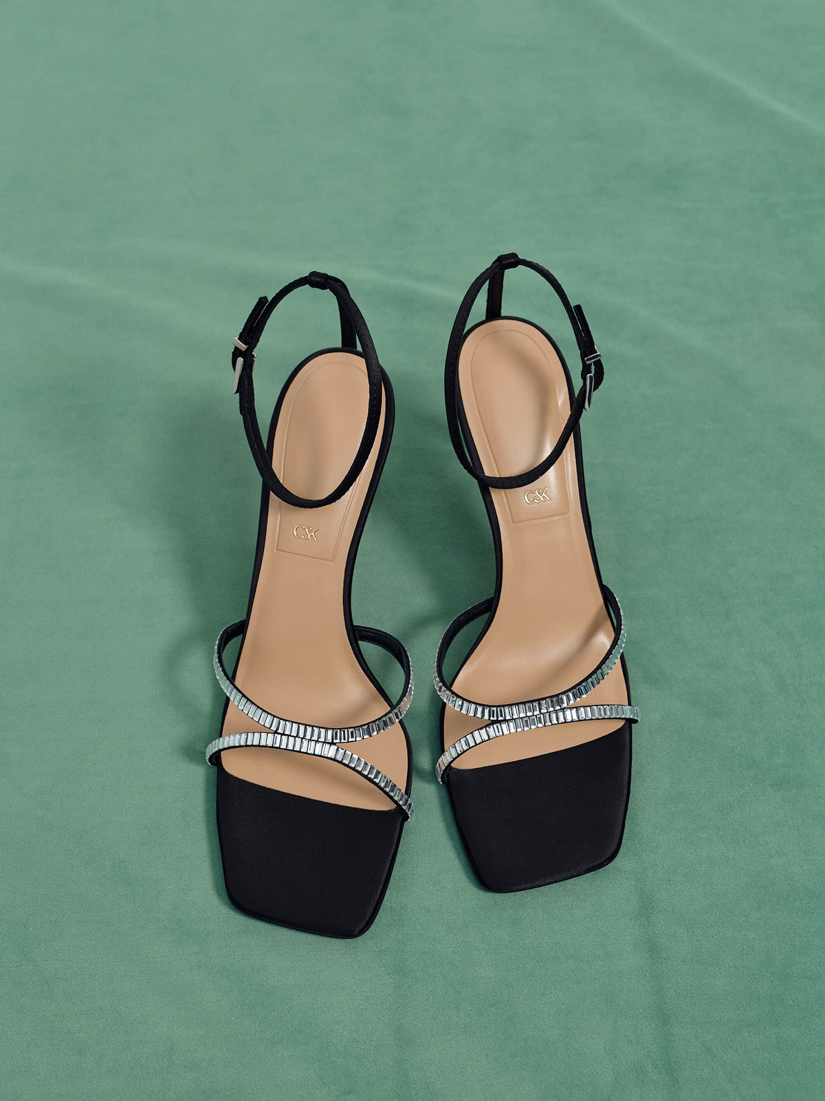 CHARLES & KEITH Essential / Jaylene Gem Stiletto Sandals - Black Textured