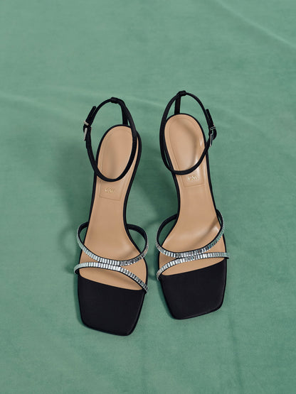 CHARLES & KEITH Essential / Jaylene Gem Stiletto Sandals - Black Textured