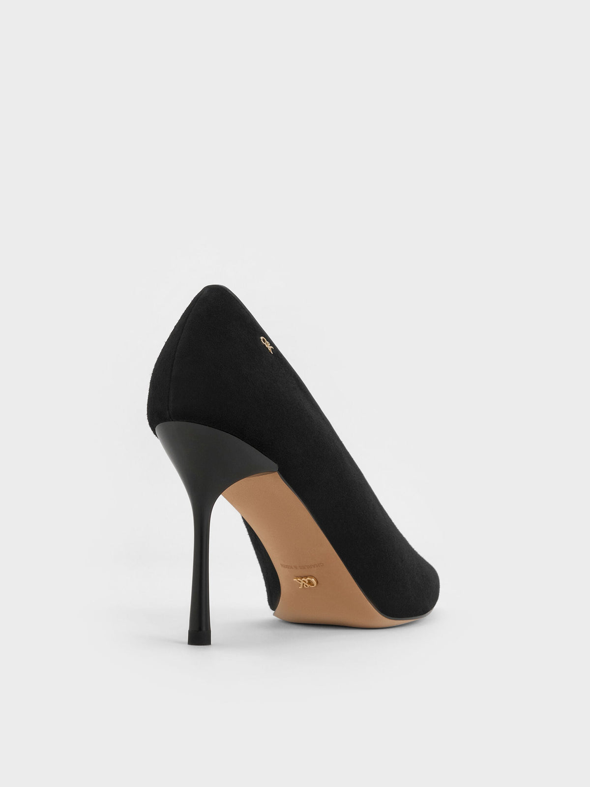 CHARLES & KEITH Quality / Leather & Suede Pointed Pumps - Black Textured