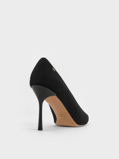 CHARLES & KEITH Quality / Leather & Suede Pointed Pumps - Black Textured