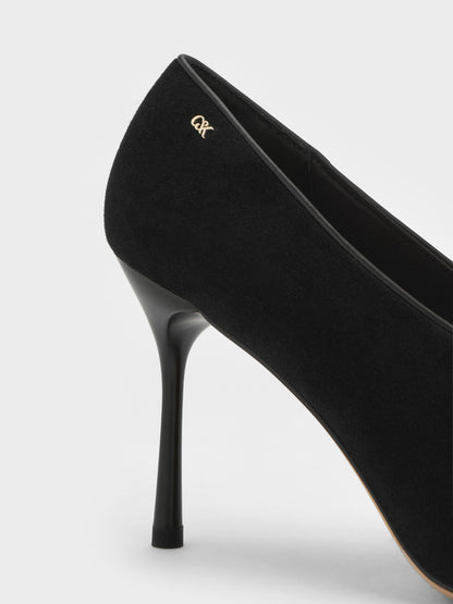 CHARLES & KEITH Quality / Leather & Suede Pointed Pumps - Black Textured