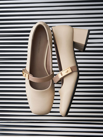 CHARLES & KEITH Signature / Lando Two-Tone Mary Jane Pumps - Chalk