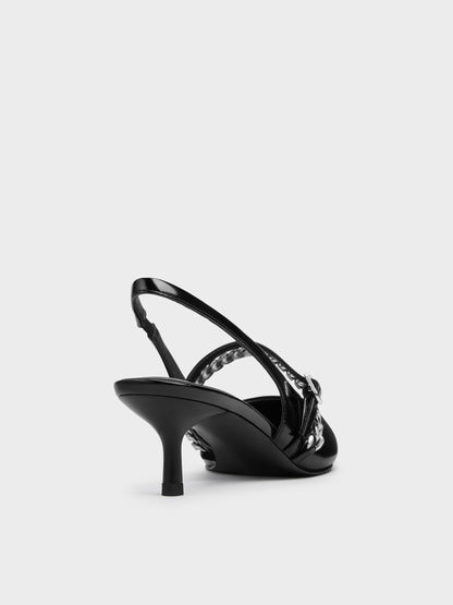 CHARLES & KEITH Best Seller / Georgie Chain Slingback Kitten Heels - Black Box