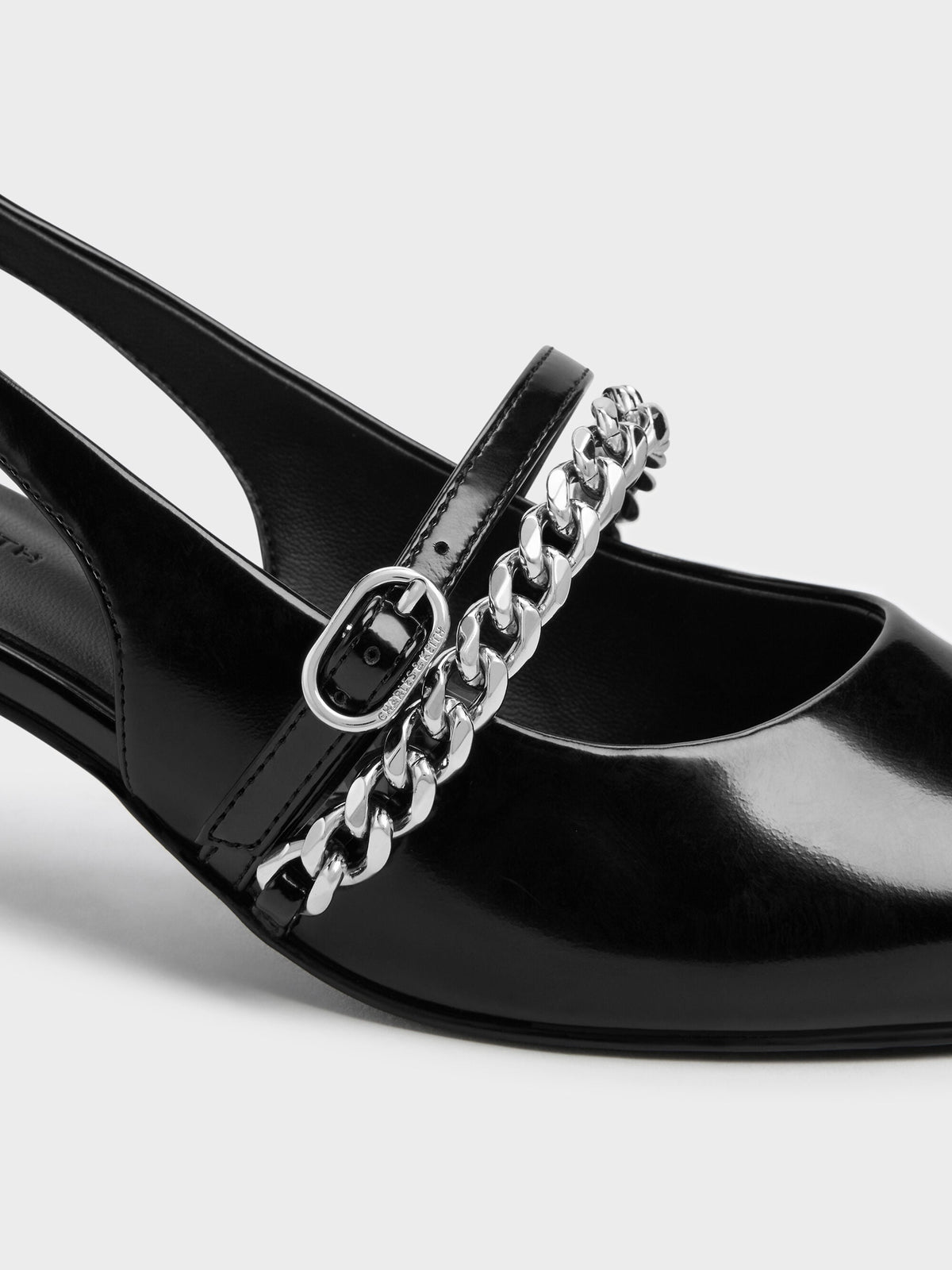 CHARLES & KEITH Best Seller / Georgie Chain Slingback Kitten Heels - Black Box