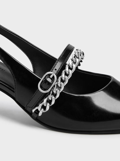 CHARLES & KEITH Best Seller / Georgie Chain Slingback Kitten Heels - Black Box