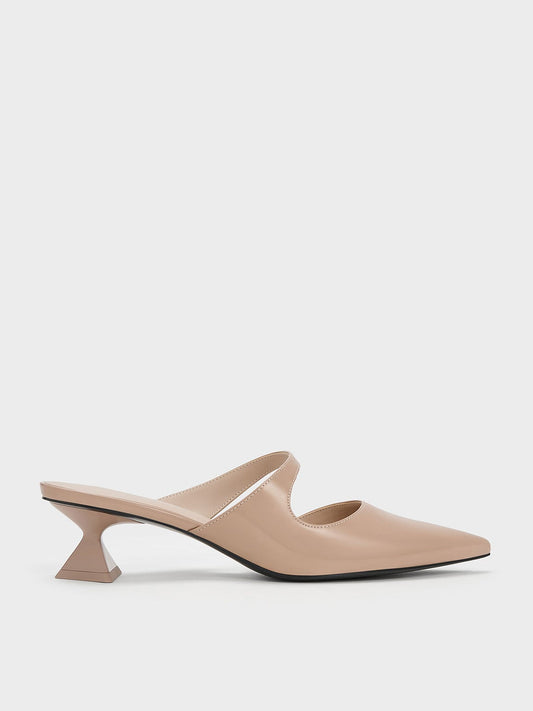 CHARLES & KEITH Popular / Vada Patent Asymmetric Sculptural Heel Pumps - Nude