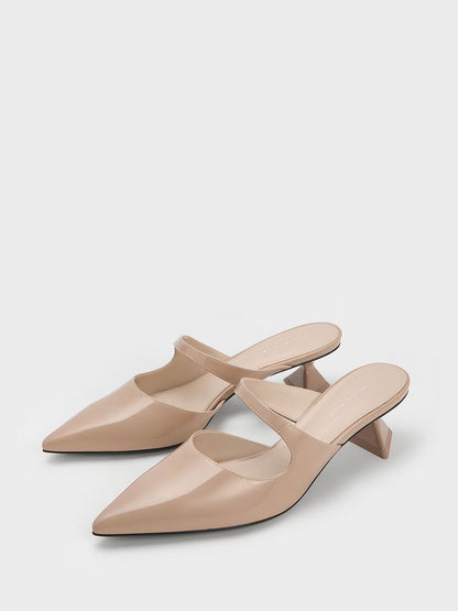 CHARLES & KEITH Popular / Vada Patent Asymmetric Sculptural Heel Pumps - Nude