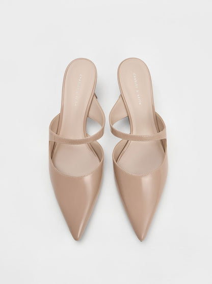 CHARLES & KEITH Popular / Vada Patent Asymmetric Sculptural Heel Pumps - Nude