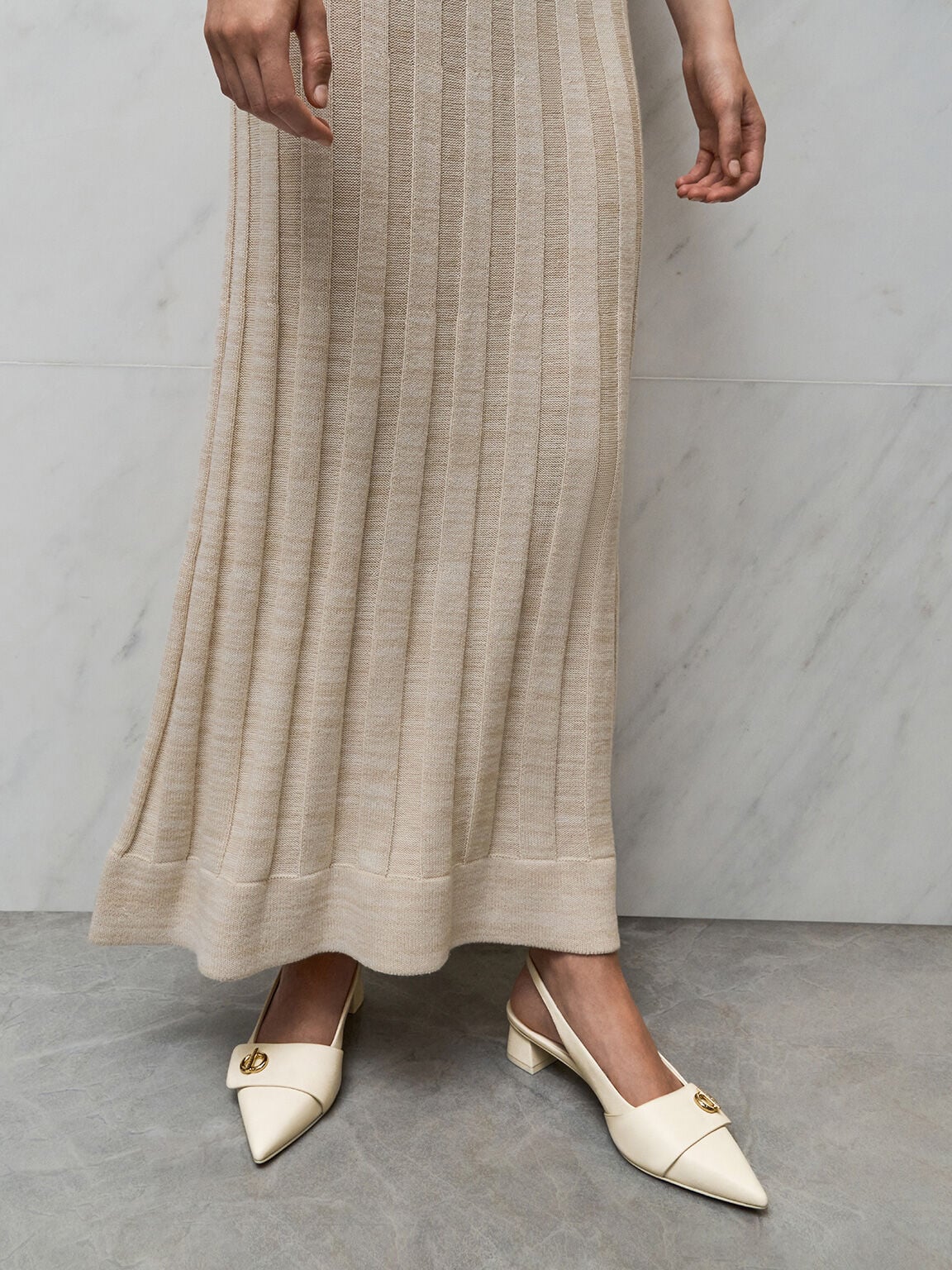 CHARLES & KEITH Everyday / Marley Slingback Pumps - Chalk
