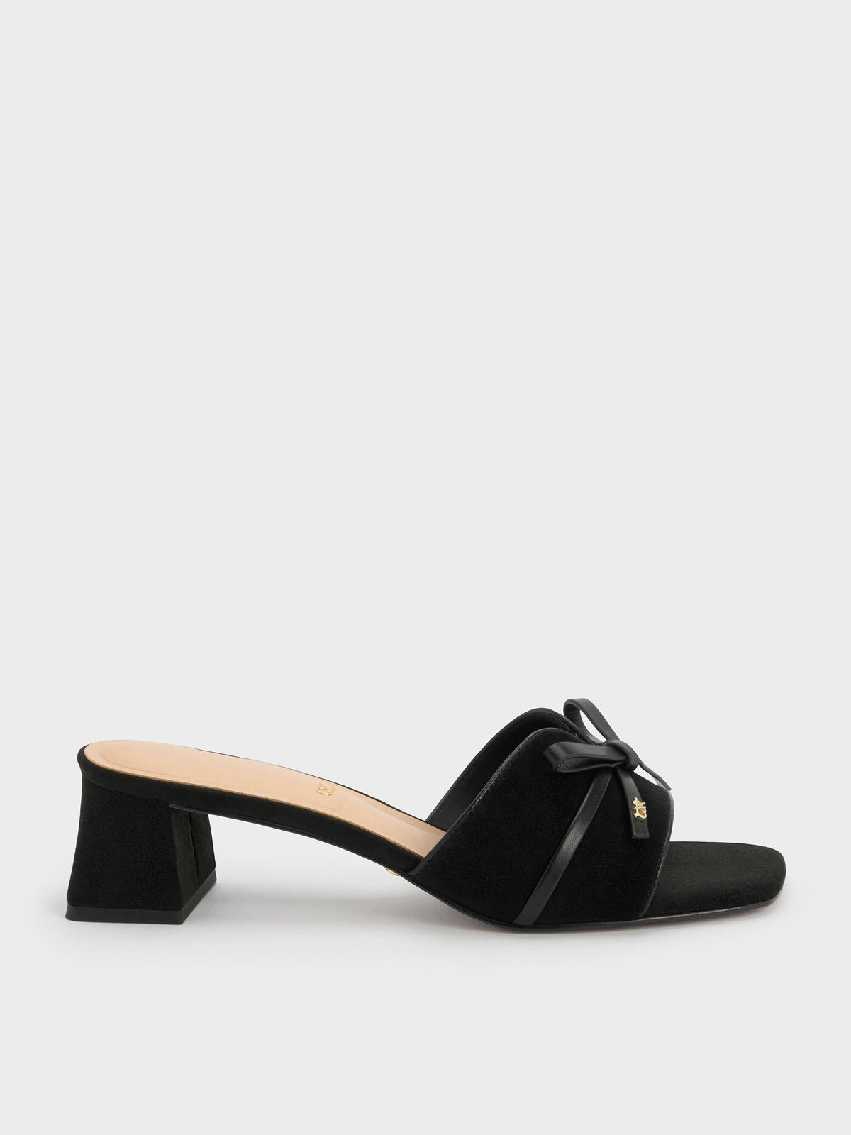 CHARLES & KEITH Popular / Leather & Suede Bow Heeled Mules - Black Textured