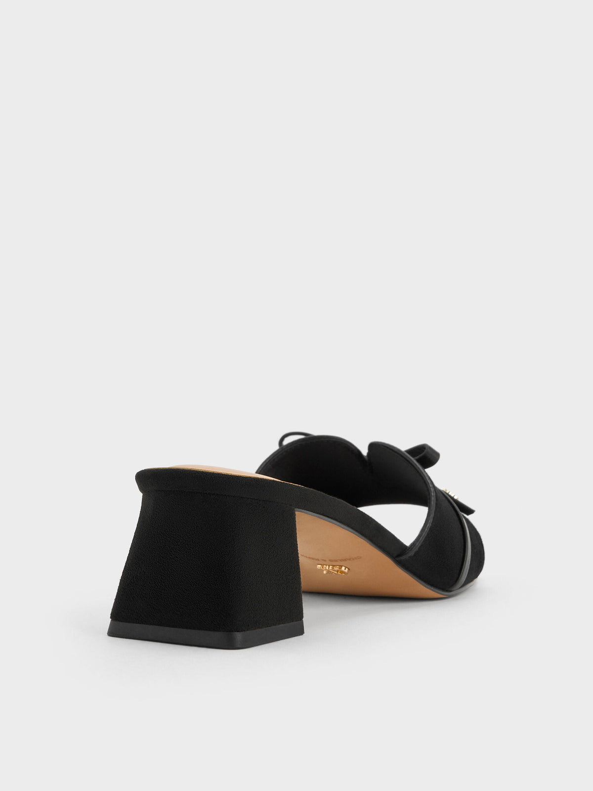 CHARLES & KEITH Popular / Leather & Suede Bow Heeled Mules - Black Textured