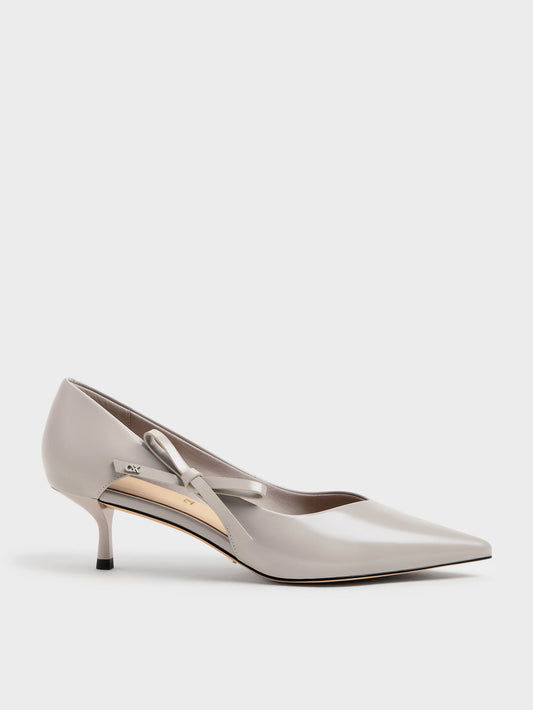 CHARLES & KEITH Popular / Anastasia Leather Kitten Heels - Grey