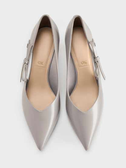 CHARLES & KEITH Popular / Anastasia Leather Kitten Heels - Grey