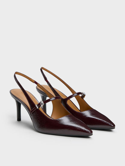 CHARLES & KEITH Sale / Pointed Slingback Mary Jane Pumps - Burgundy