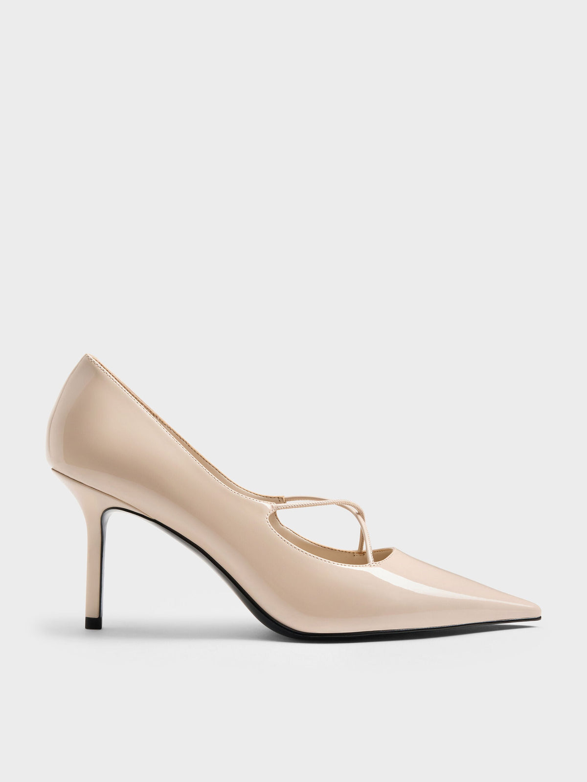 CHARLES & KEITH Hot Sale / Patent Crossover Pointed Pumps - Nude