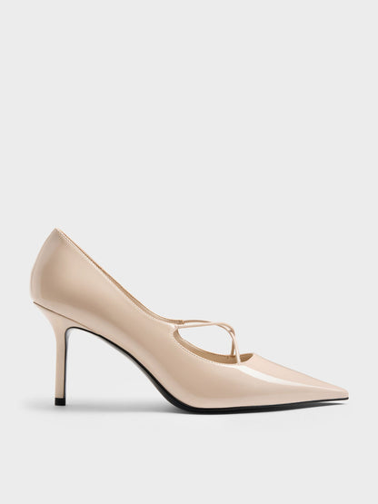 CHARLES & KEITH Hot Sale / Patent Crossover Pointed Pumps - Nude