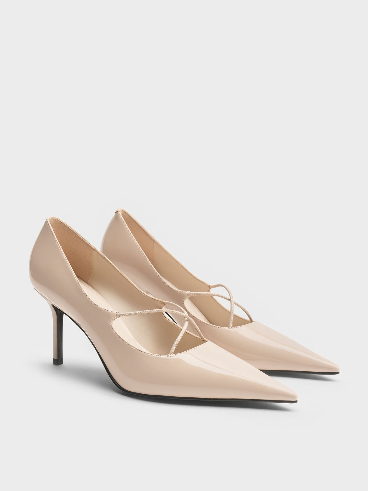 CHARLES & KEITH Hot Sale / Patent Crossover Pointed Pumps - Nude
