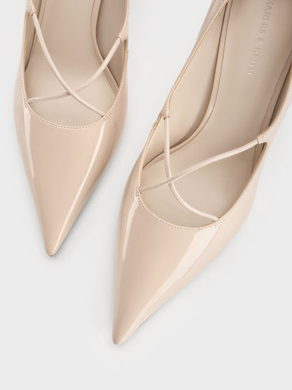 CHARLES & KEITH Hot Sale / Patent Crossover Pointed Pumps - Nude