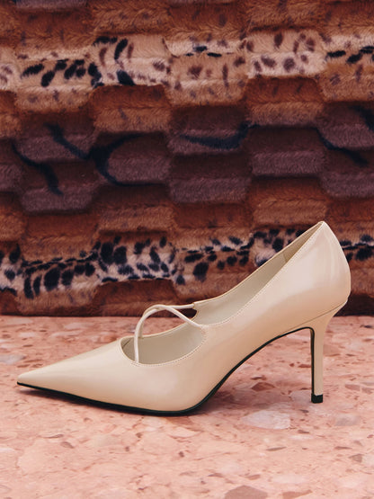 CHARLES & KEITH Hot Sale / Patent Crossover Pointed Pumps - Nude