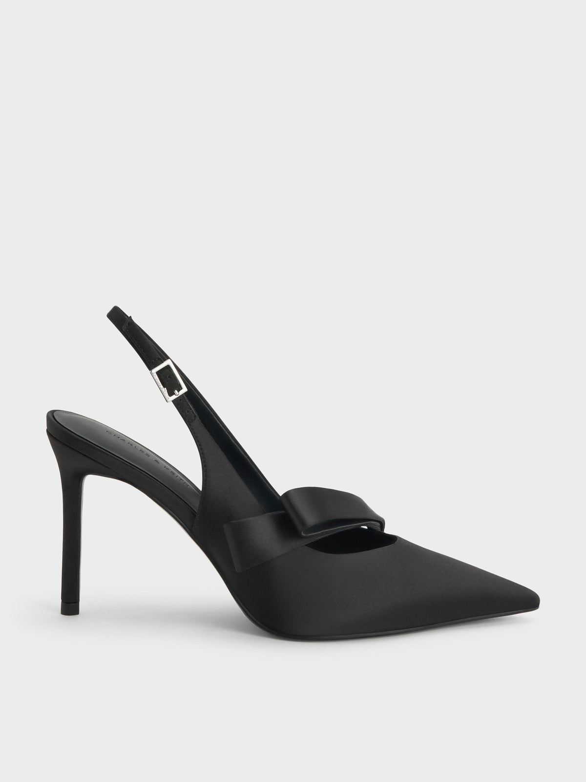 CHARLES & KEITH Recommended / Satin Pleated-Strap Slingback Pumps - Black Textured