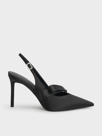 CHARLES & KEITH Recommended / Satin Pleated-Strap Slingback Pumps - Black Textured