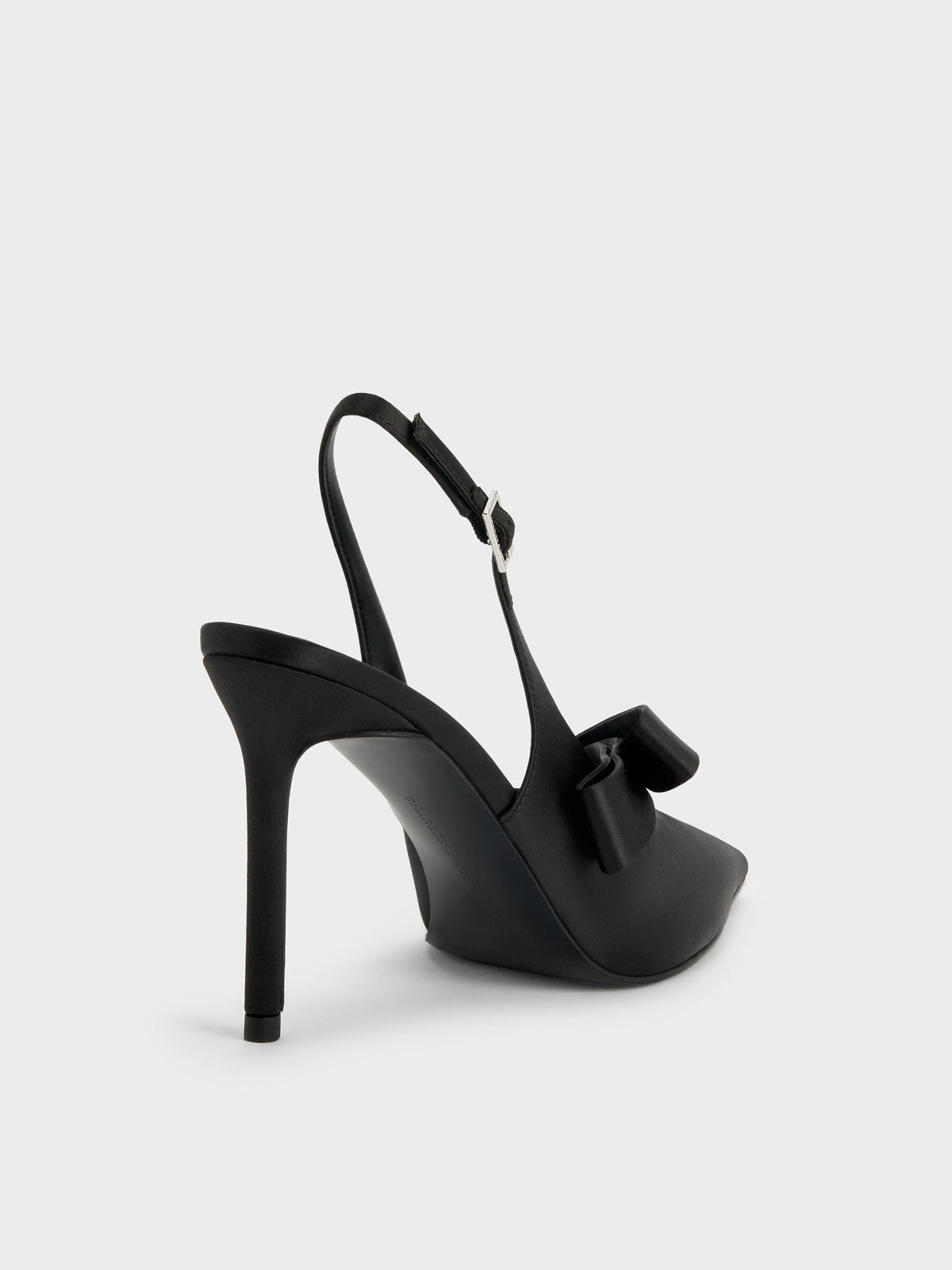 CHARLES & KEITH Recommended / Satin Pleated-Strap Slingback Pumps - Black Textured
