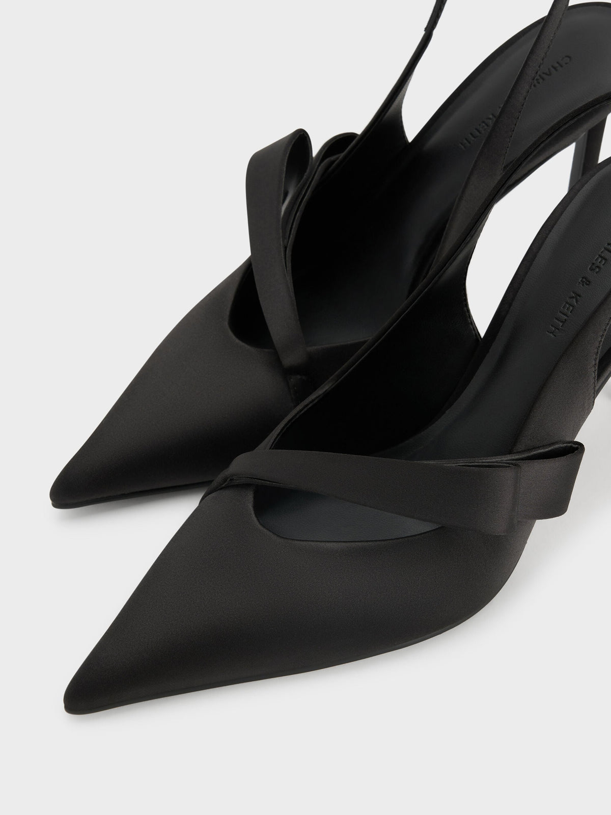 CHARLES & KEITH Recommended / Satin Pleated-Strap Slingback Pumps - Black Textured