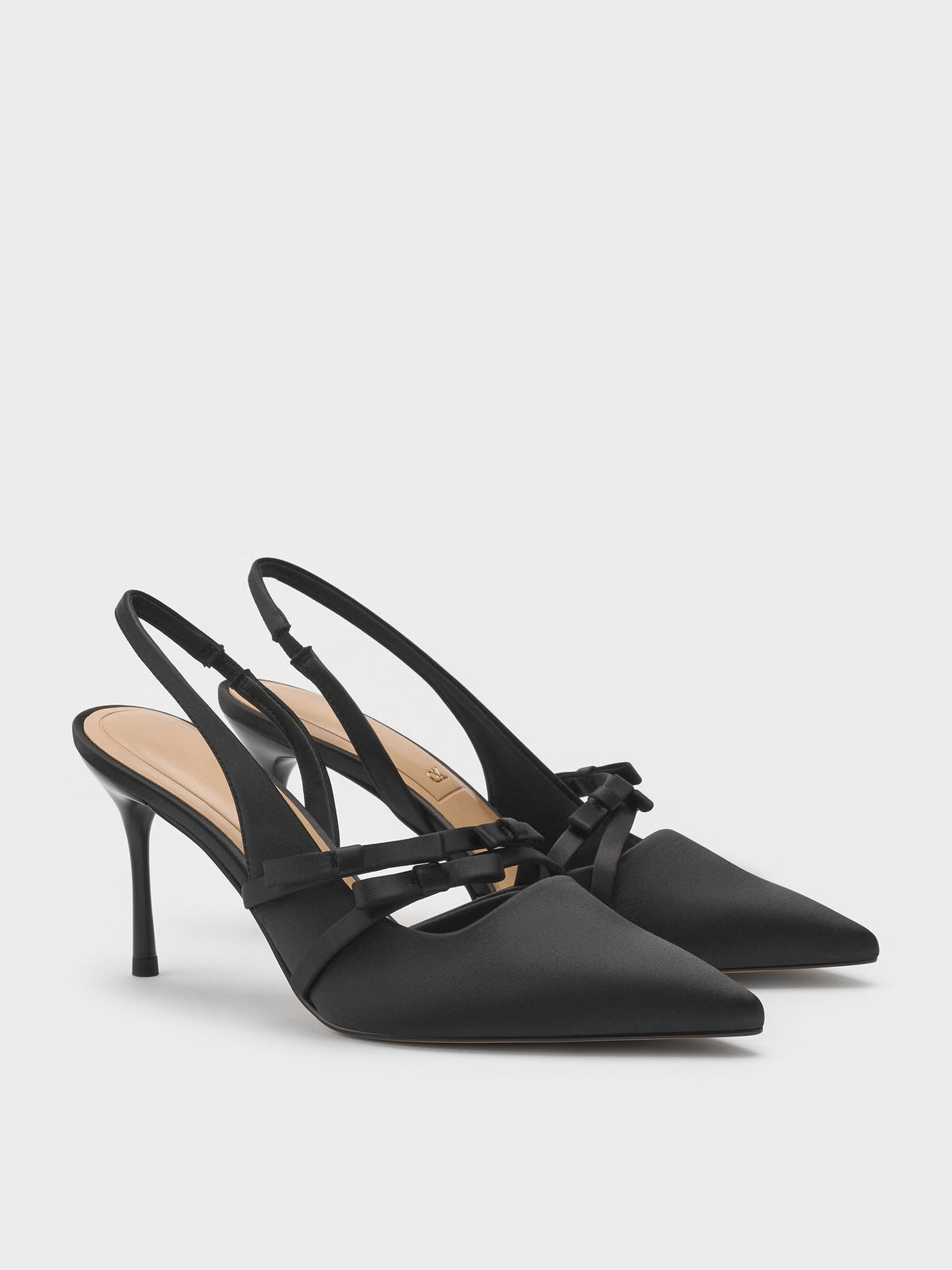CHARLES & KEITH Everyday / Jessy Bow Slingback Pumps - Black Textured