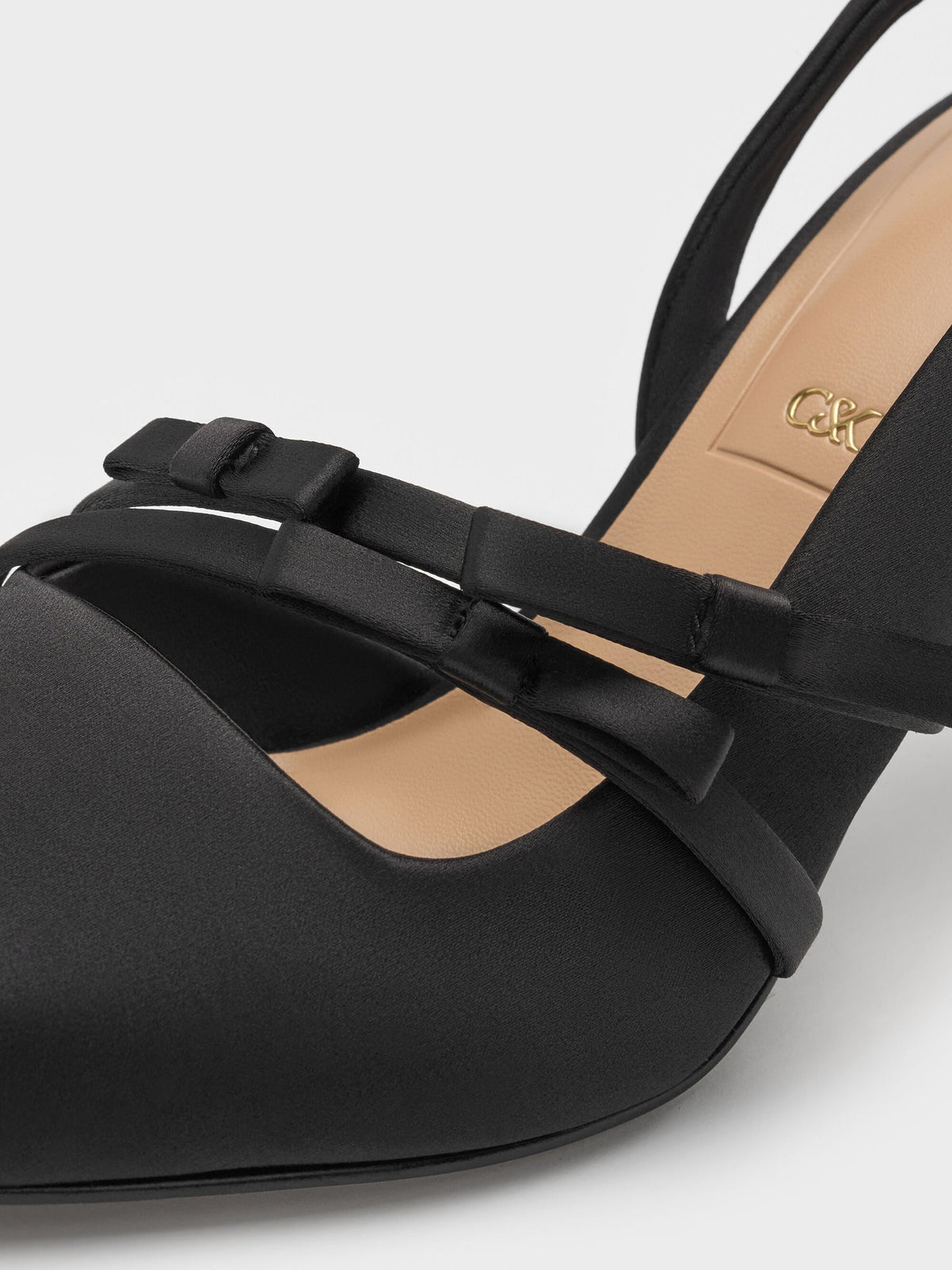 CHARLES & KEITH Everyday / Jessy Bow Slingback Pumps - Black Textured