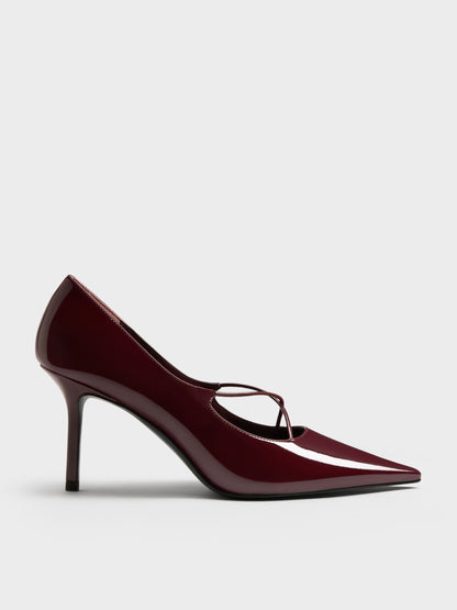 CHARLES & KEITH Everyday / Patent Crossover Pointed Pumps - Burgundy