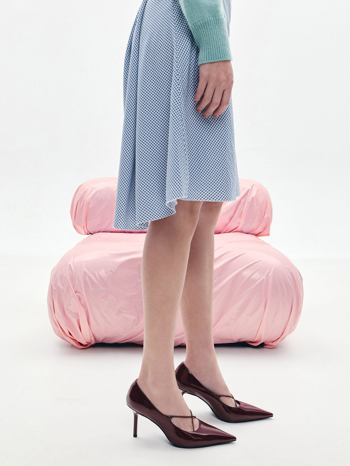 CHARLES & KEITH Everyday / Patent Crossover Pointed Pumps - Burgundy