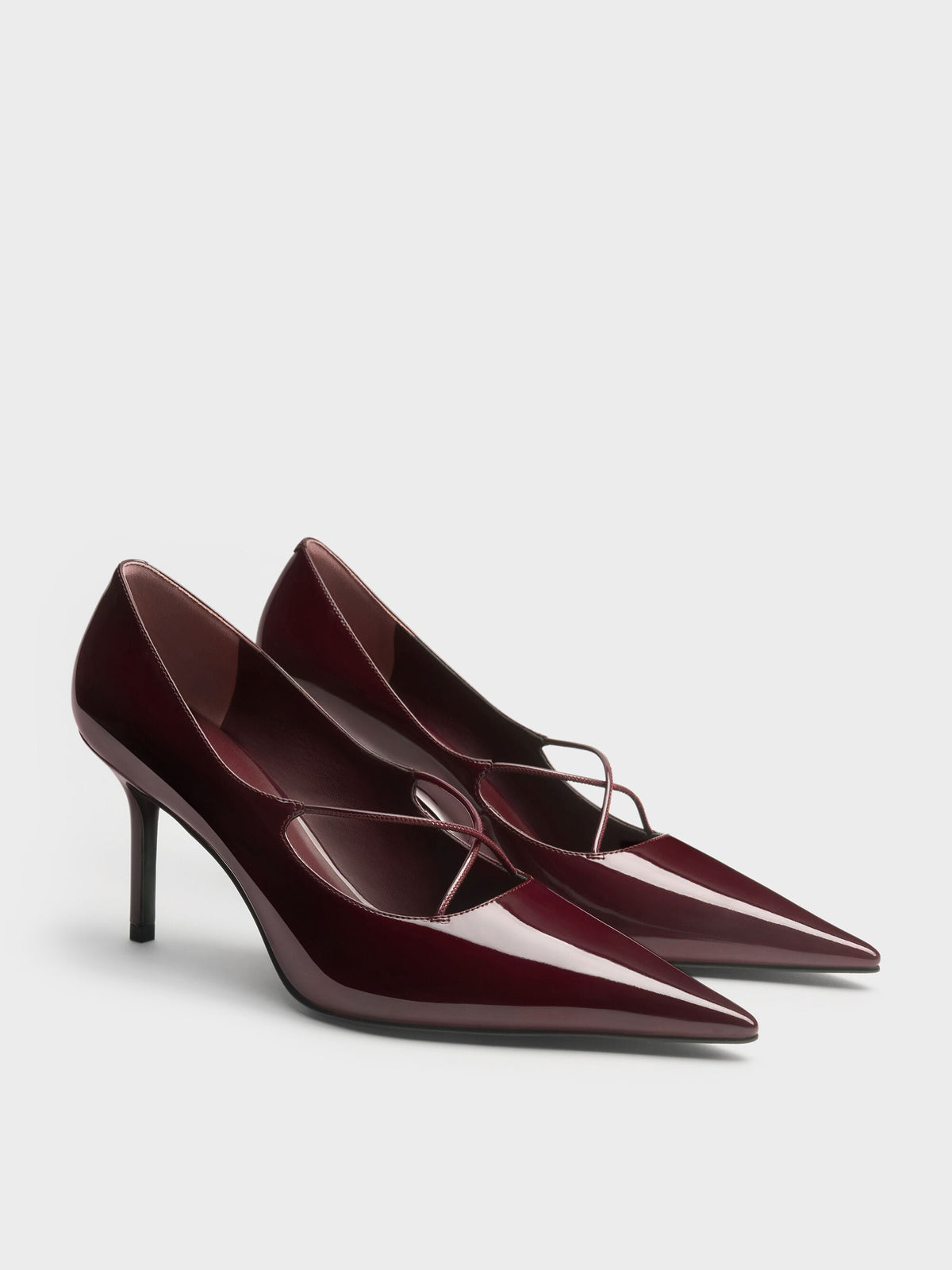 CHARLES & KEITH Everyday / Patent Crossover Pointed Pumps - Burgundy