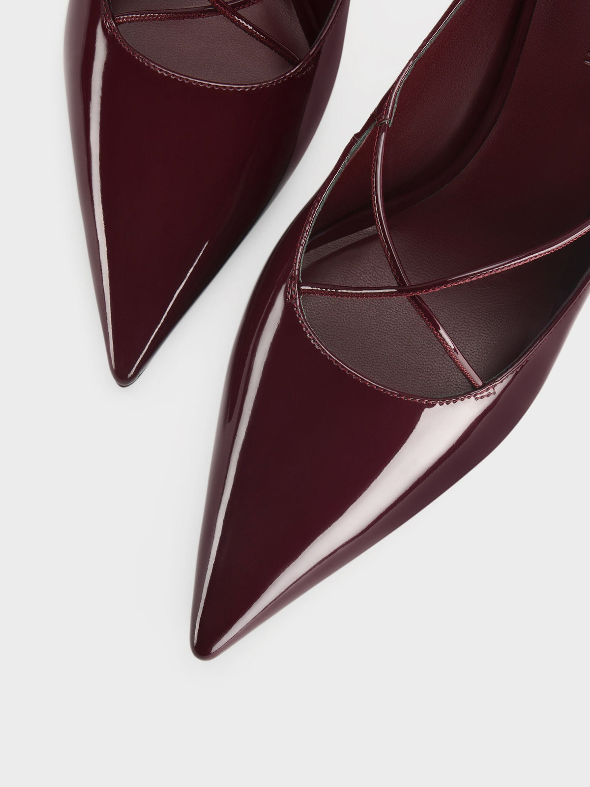 CHARLES & KEITH Everyday / Patent Crossover Pointed Pumps - Burgundy