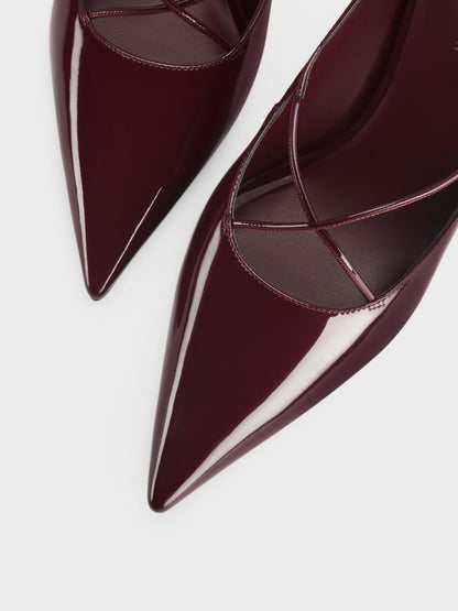 CHARLES & KEITH Everyday / Patent Crossover Pointed Pumps - Burgundy