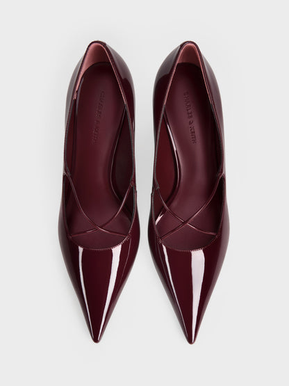 CHARLES & KEITH Everyday / Patent Crossover Pointed Pumps - Burgundy