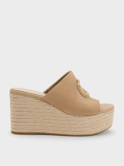 CHARLES & KEITH Best Price / Faux Suede Metallic-Accent Espadrille Wedges - Sand