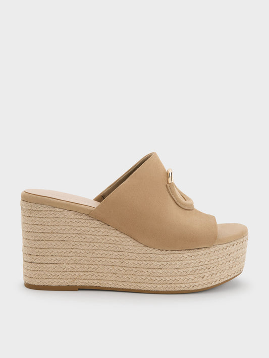 CHARLES & KEITH Best Price / Faux Suede Metallic-Accent Espadrille Wedges - Sand