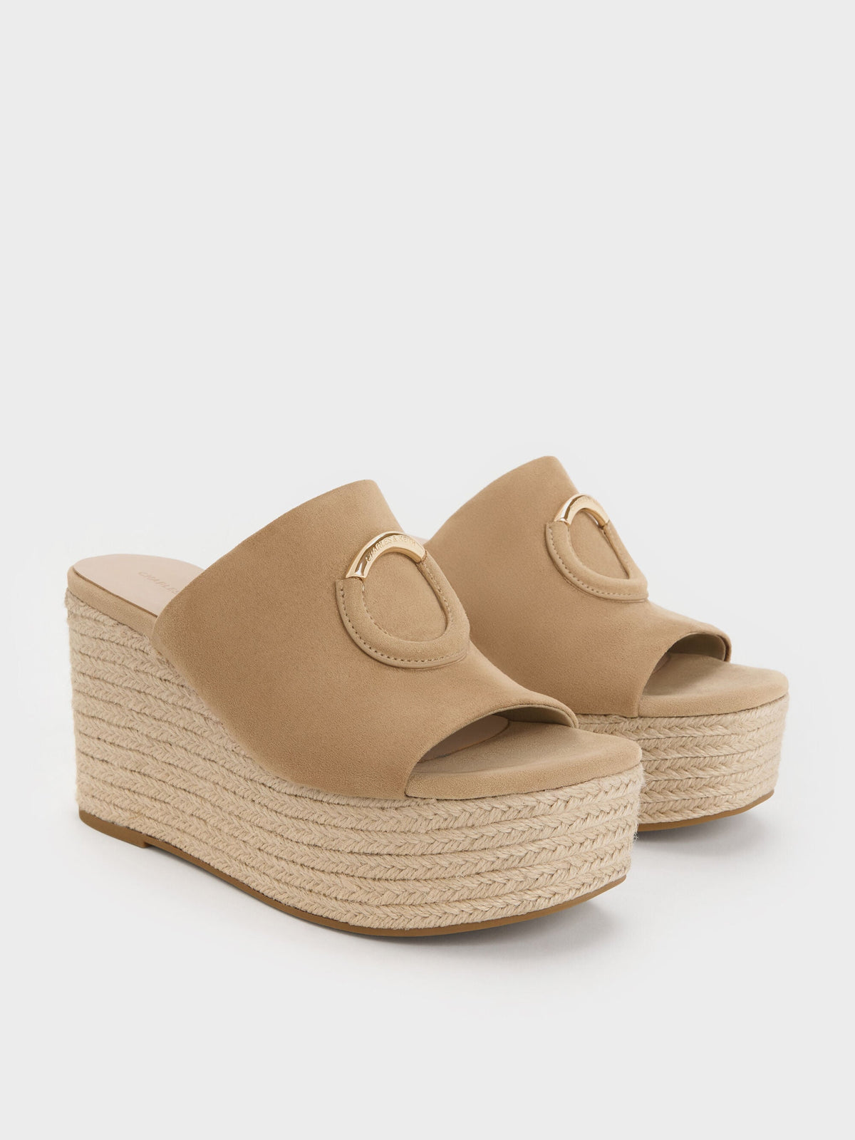 CHARLES & KEITH Best Price / Faux Suede Metallic-Accent Espadrille Wedges - Sand