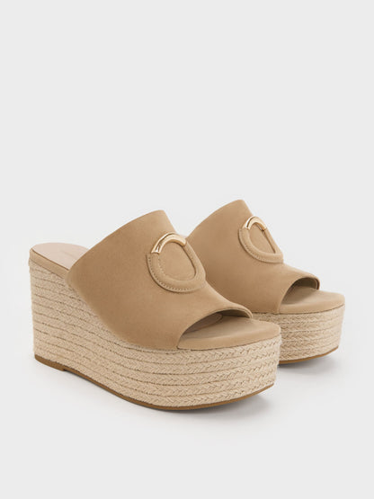 CHARLES & KEITH Best Price / Faux Suede Metallic-Accent Espadrille Wedges - Sand