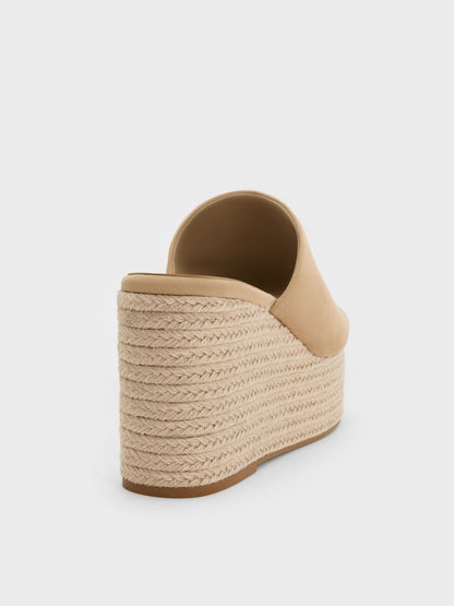 CHARLES & KEITH Best Price / Faux Suede Metallic-Accent Espadrille Wedges - Sand